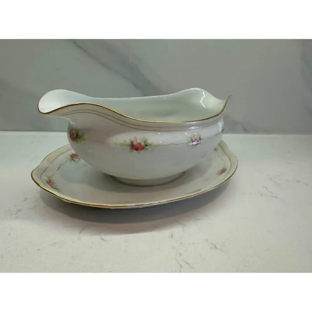 Noritake Handpainted Nippon Pink Floral Gold Graby Boat Dish - Picture 4 of 5